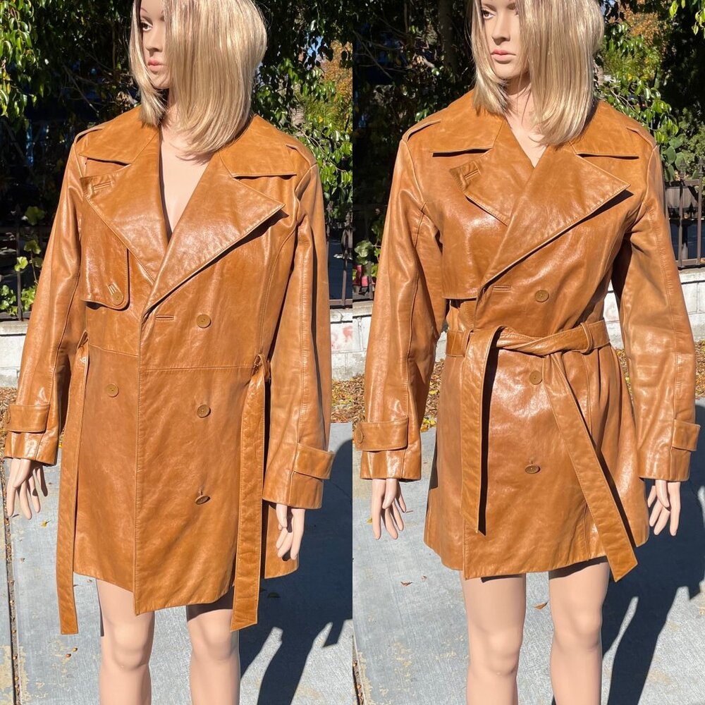 Pelle Studio Patent Leather Caramel Brown Trench Coat